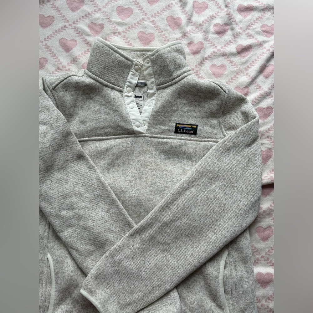 L.L.Bean Heather Gray/Oatmeal Snap-Neck Pullover Fleece